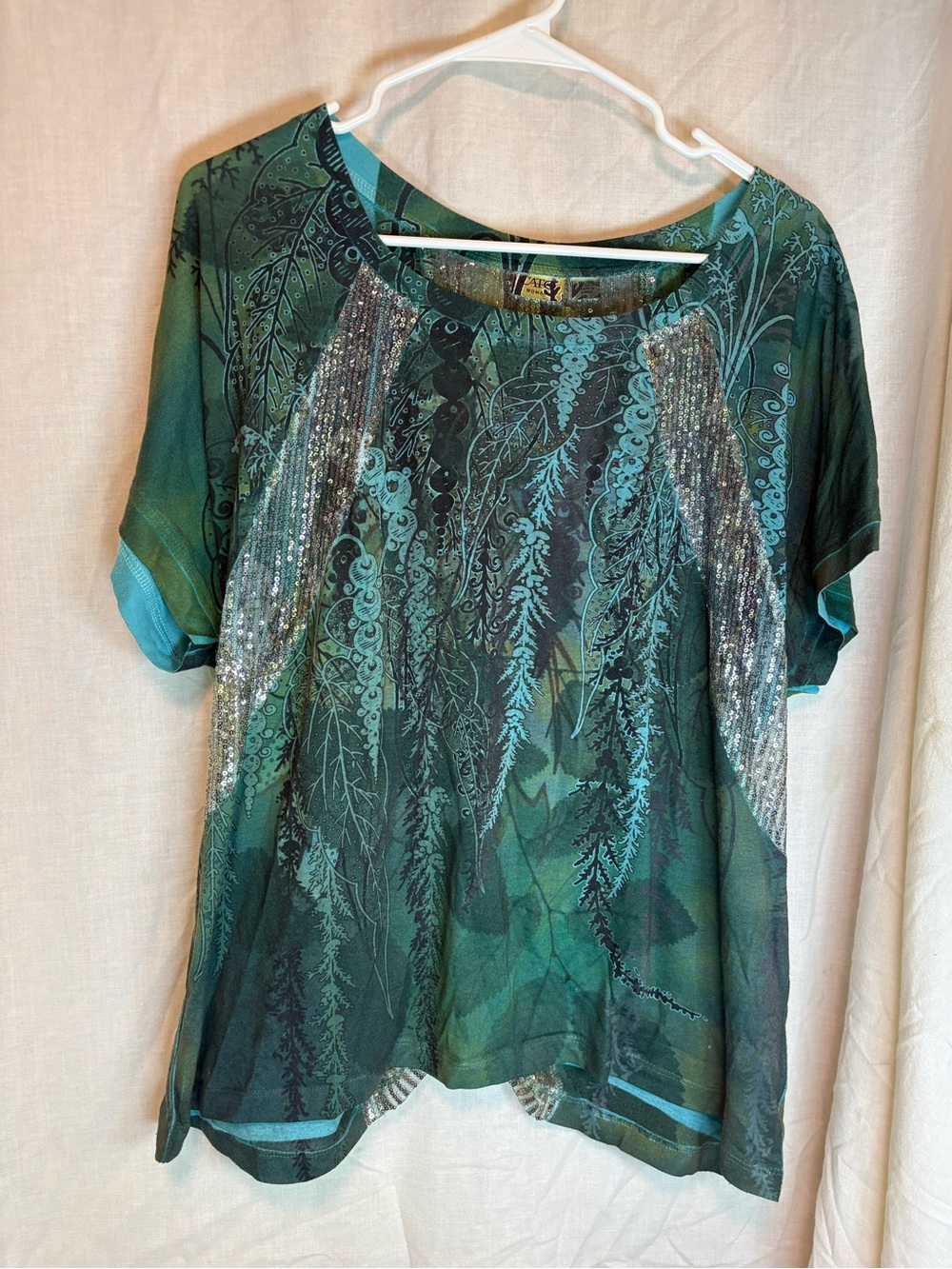 Cato Shirt Top Womens 18/20 Teal Mixed Print Bling Artsy Boho Fairy Festival Y2K